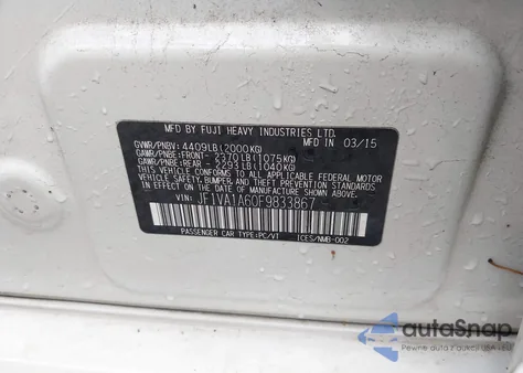 2015 Subaru Wrx z USA, uszkodzony, nr VIN JF1VA1A60F9833867